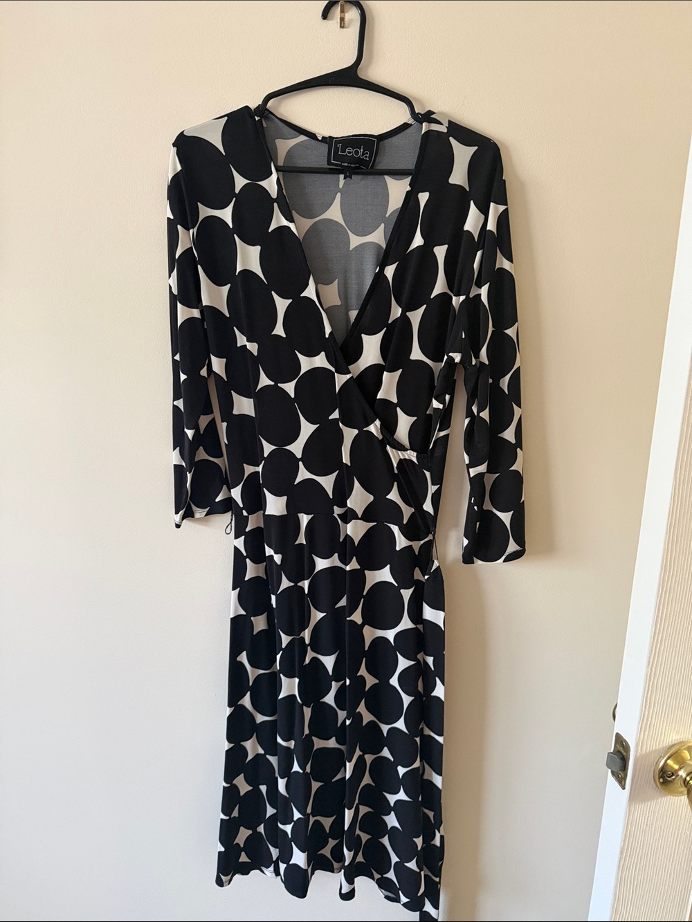 Leota Black and White Polka Dot Wrap Midi Dress